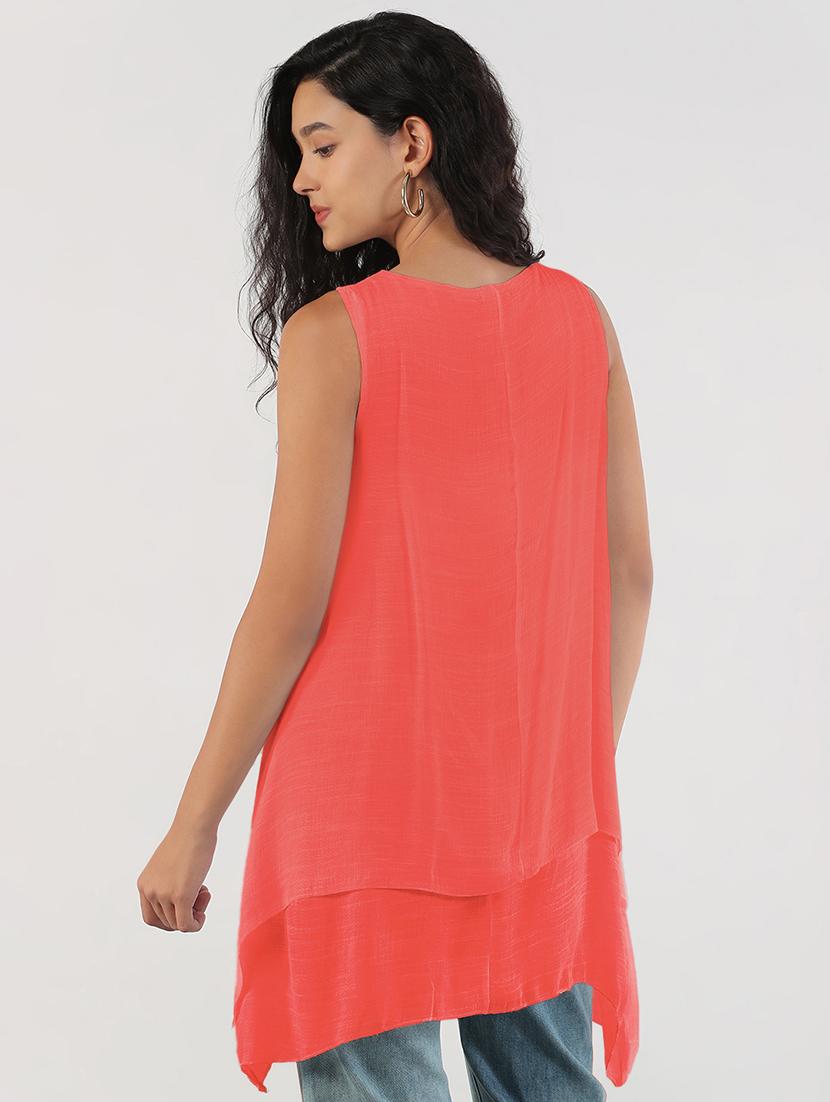 women peach solid sleeveless asymmetric top - 21941963 - Standard Image - 3