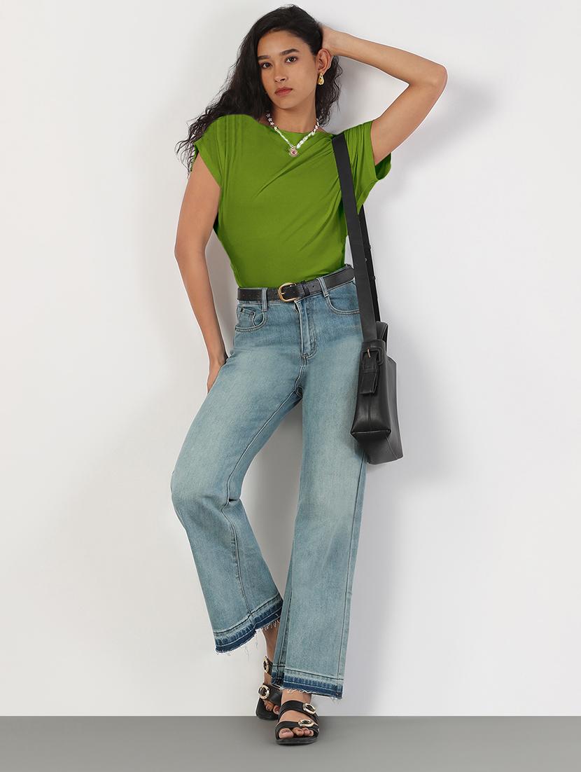 women green solid boat neck regular top - 21941964 - Standard Image - 5