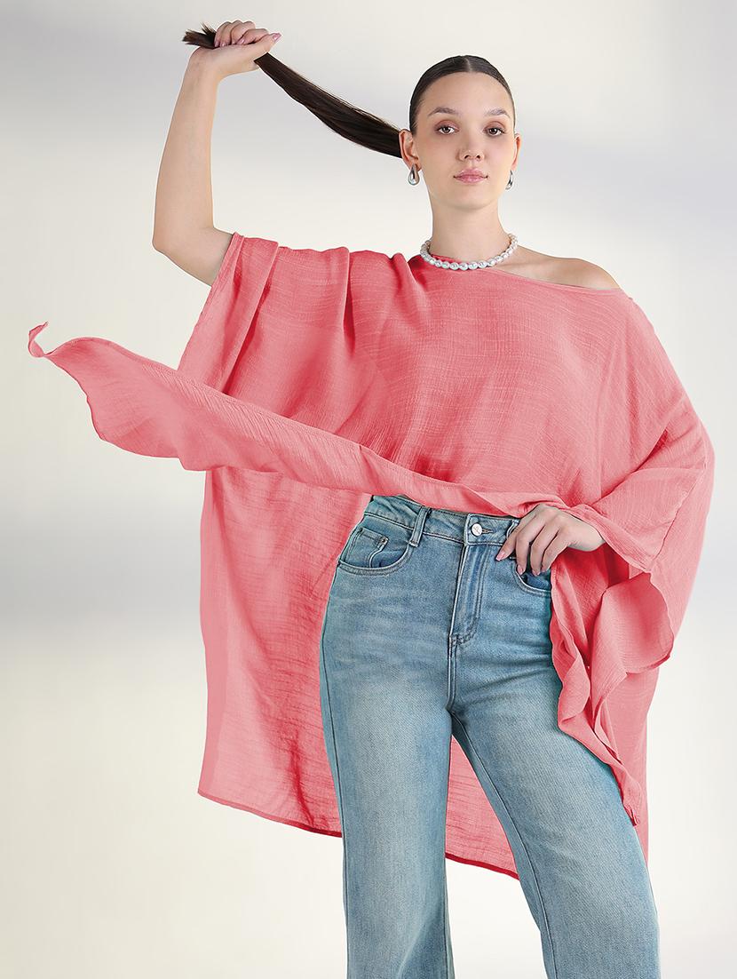 women pink solid asymmetric top - 21941968 - Standard Image - 5