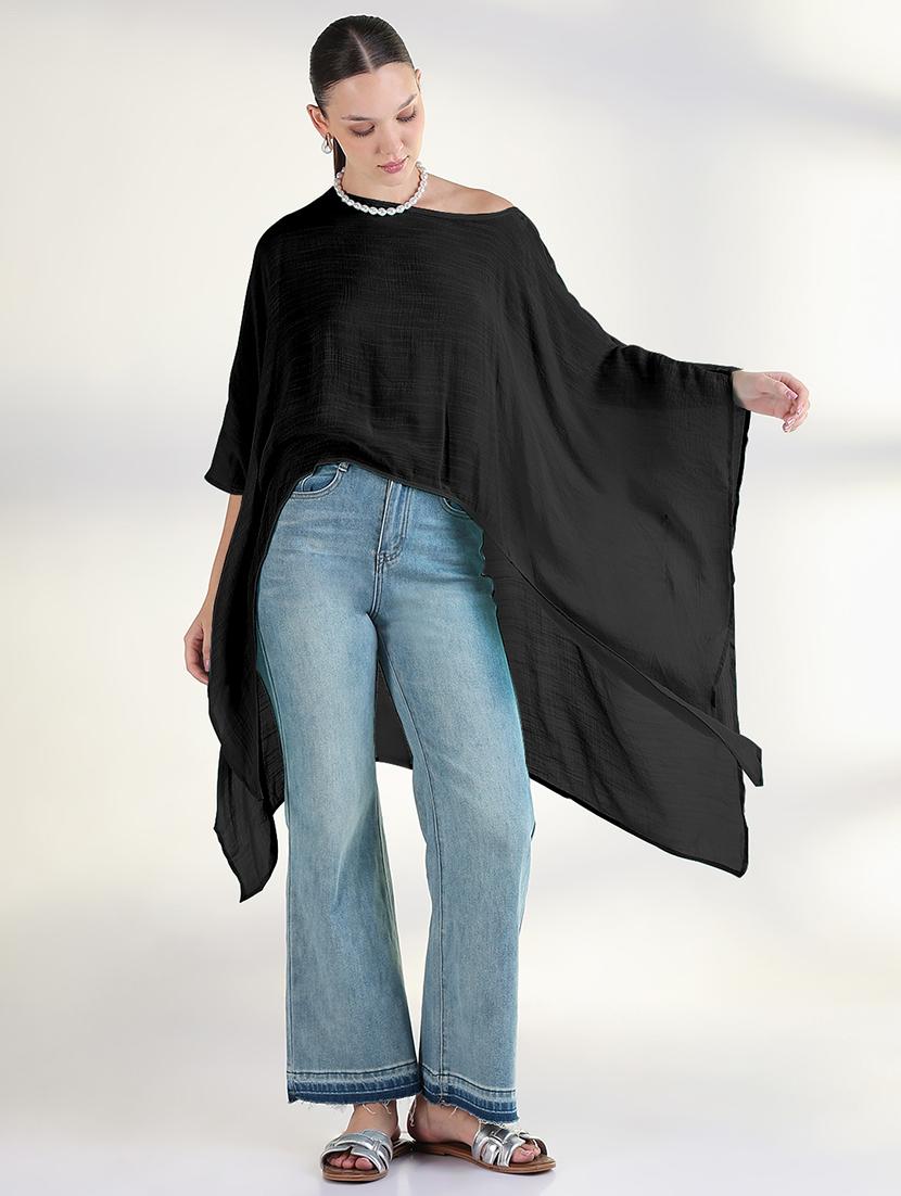 women black solid long sleeve asymmetric top - 21941969 - Standard Image - 5