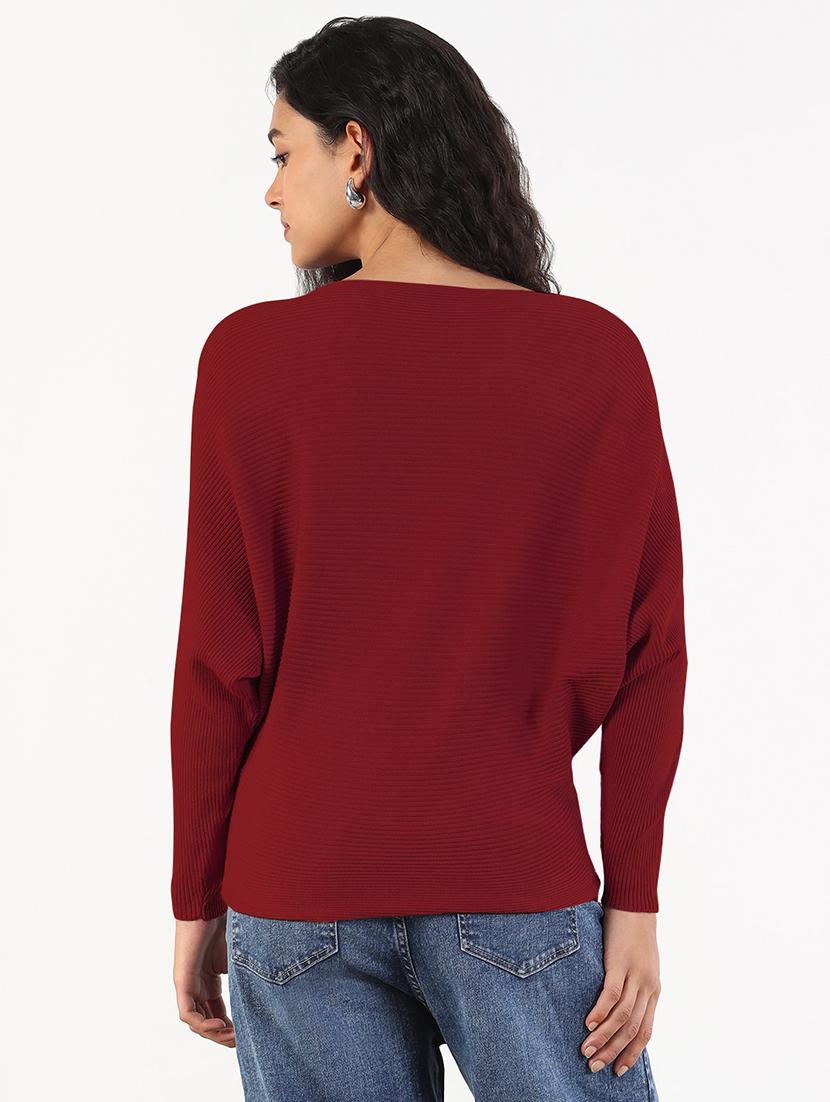 women maroon solid long sleeve regular pullover - 21941972 - Standard Image - 3