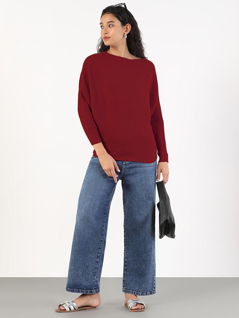women maroon solid long sleeve regular pullover - 21941972 - Standard Image - 5