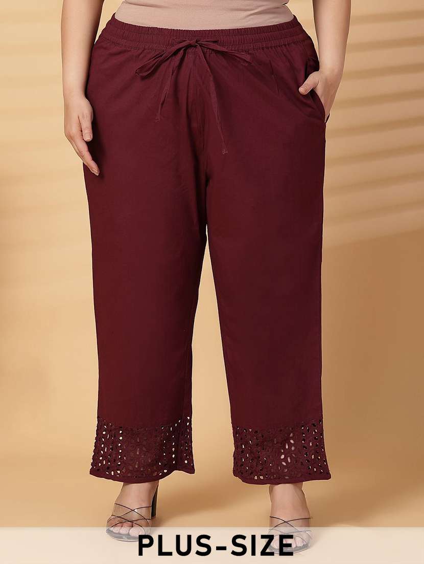 women solid mid rise straight palazzo