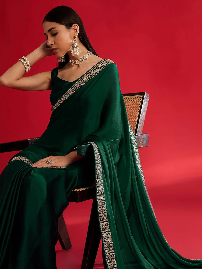 women solid with bordered saree with blouse - 21941987 - Standard Image - 3