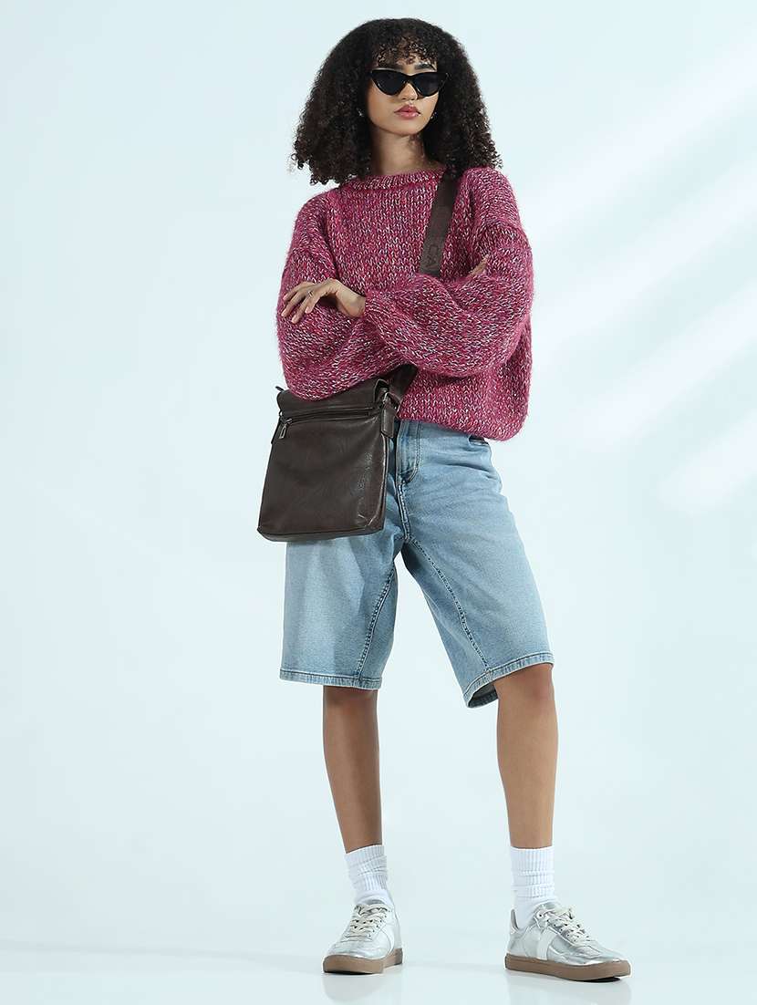 women magenta self design long sleeve pullover - 21941998 -  Standard Image - 5