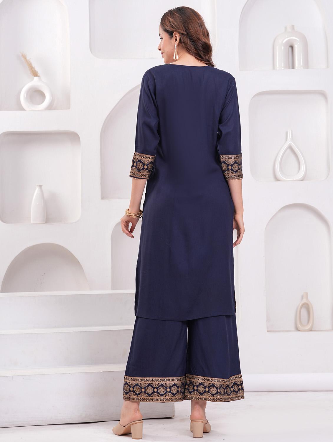 women three quarter sleeve kurta palazzo with dupatta set - 21942002 - Standard Image - 3