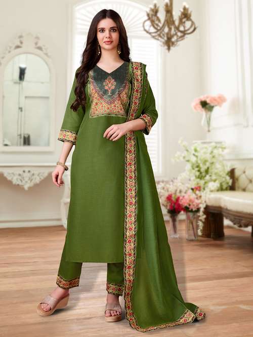 women three quarter sleeve kurta pant with dupatta set - 21942013 - Standard Image - 0