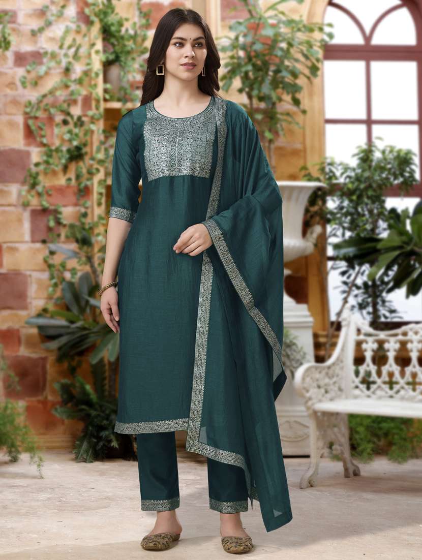 women three quarter sleeve kurta pant with dupatta set - 21942027 -  Zoom Image - 0