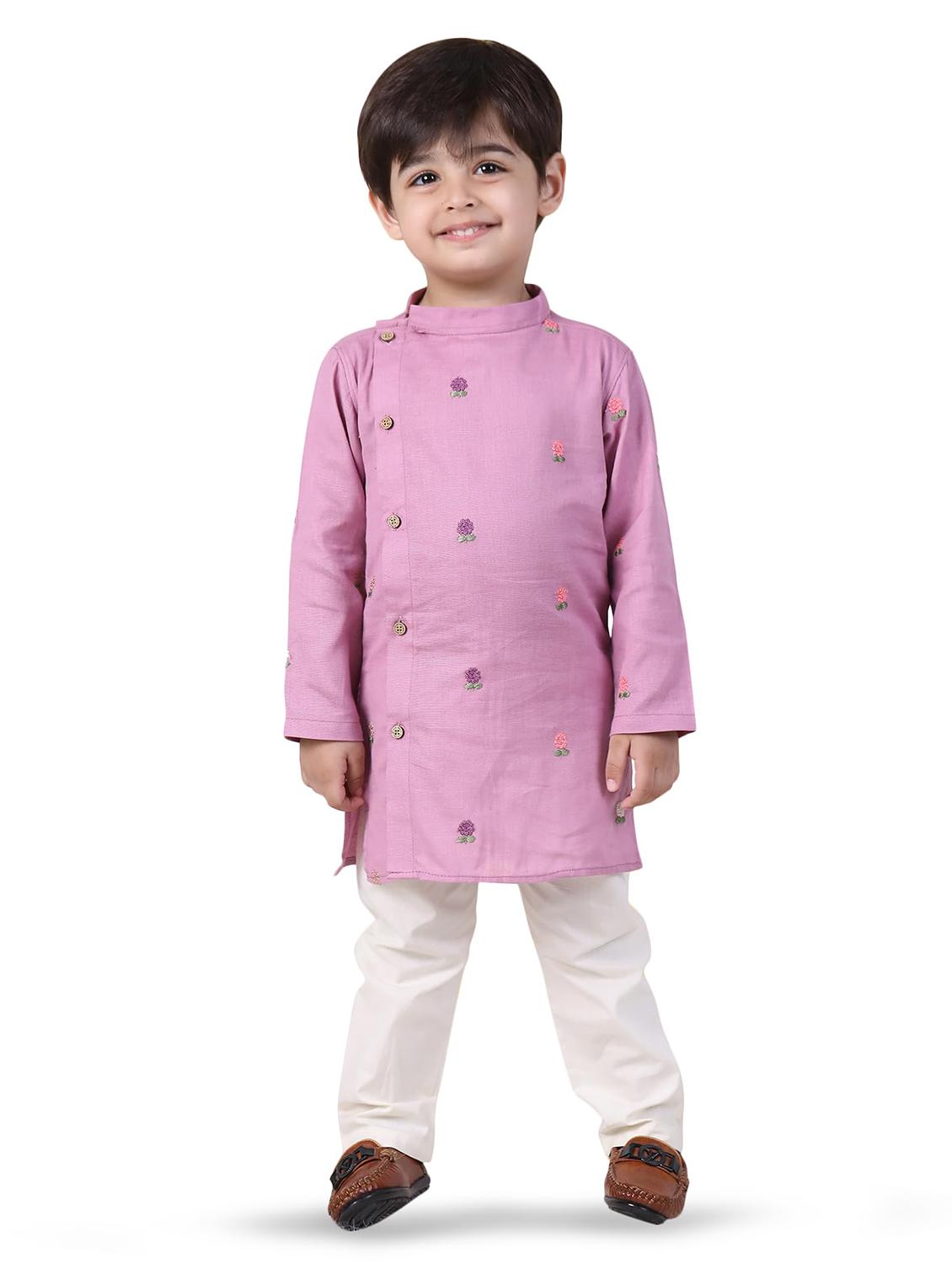 boys embroidered long sleeve kurta & pyjama set - 21942045 - Zoom Image - 0