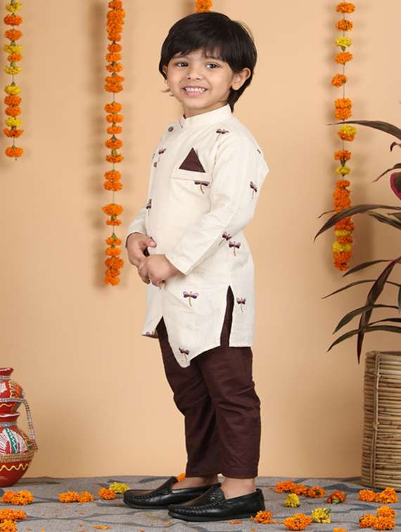 boys embroidered long sleeve kurta & pyjama set - 21942046 -  Standard Image - 3