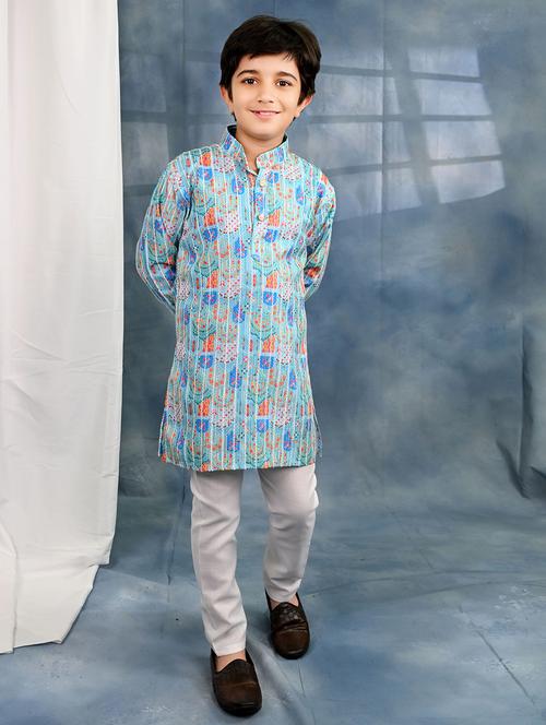 boys printed long sleeve kurta & pyjama set - 21942048 -  Standard Image - 0