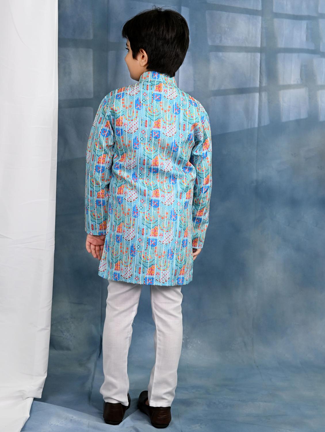 boys printed long sleeve kurta & pyjama set - 21942048 - Standard Image - 3