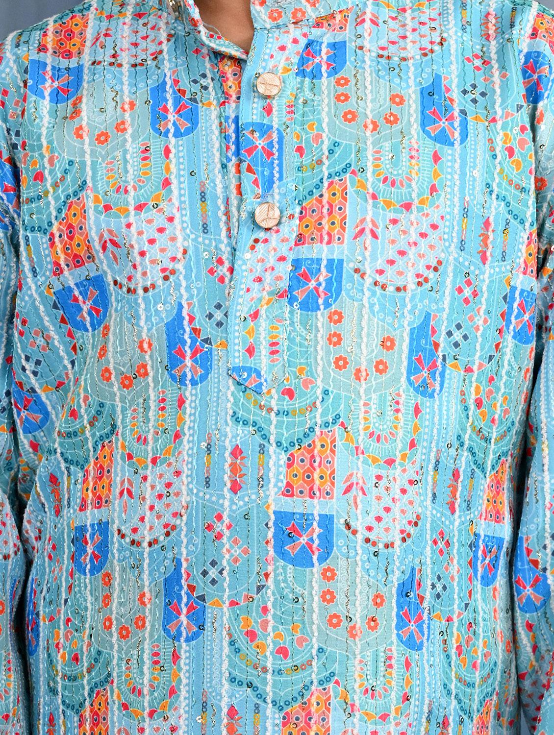 boys printed long sleeve kurta & pyjama set - 21942048 - Standard Image - 5