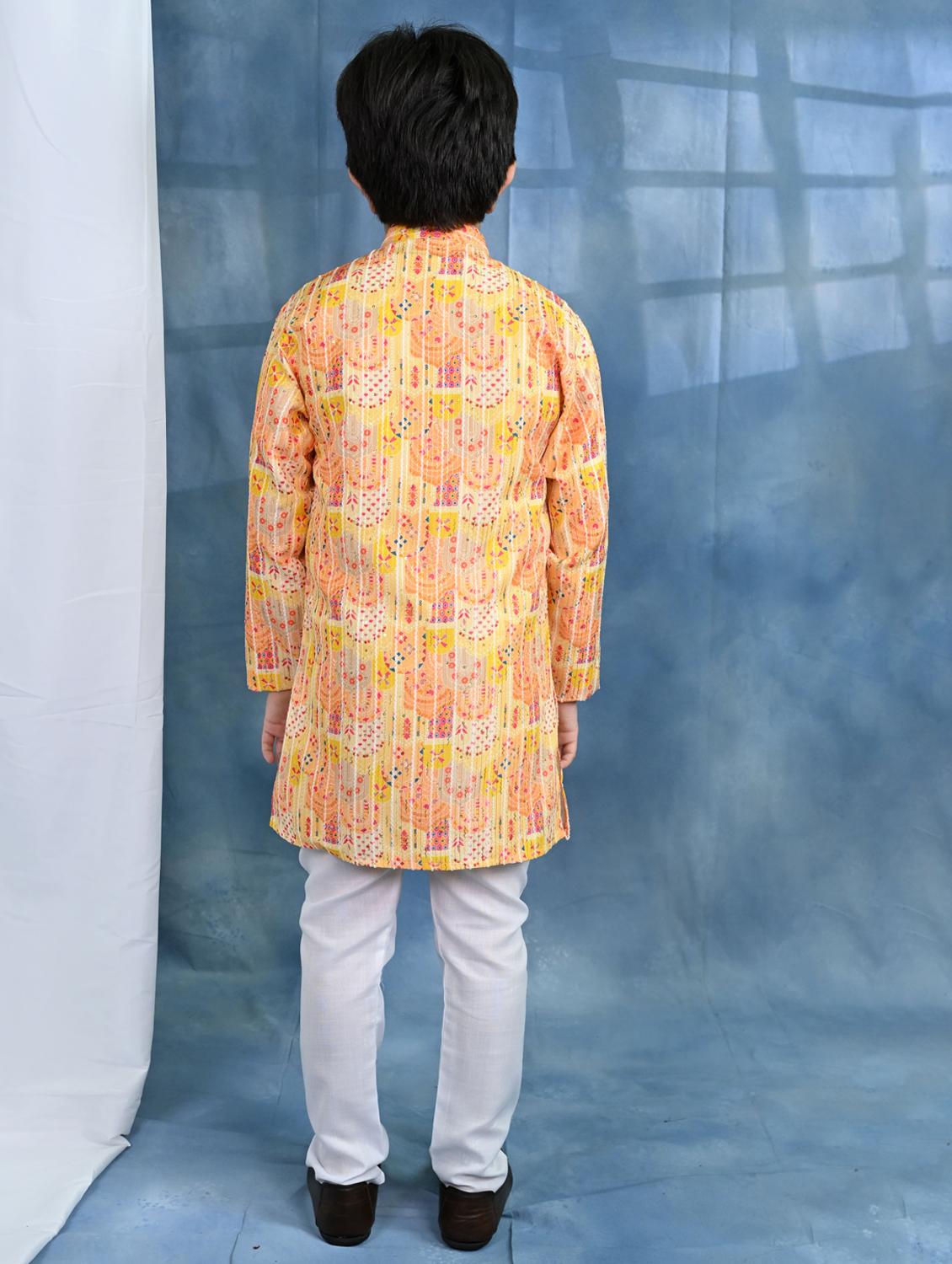 boys printed long sleeve kurta & pyjama set - 21942050 - Standard Image - 3
