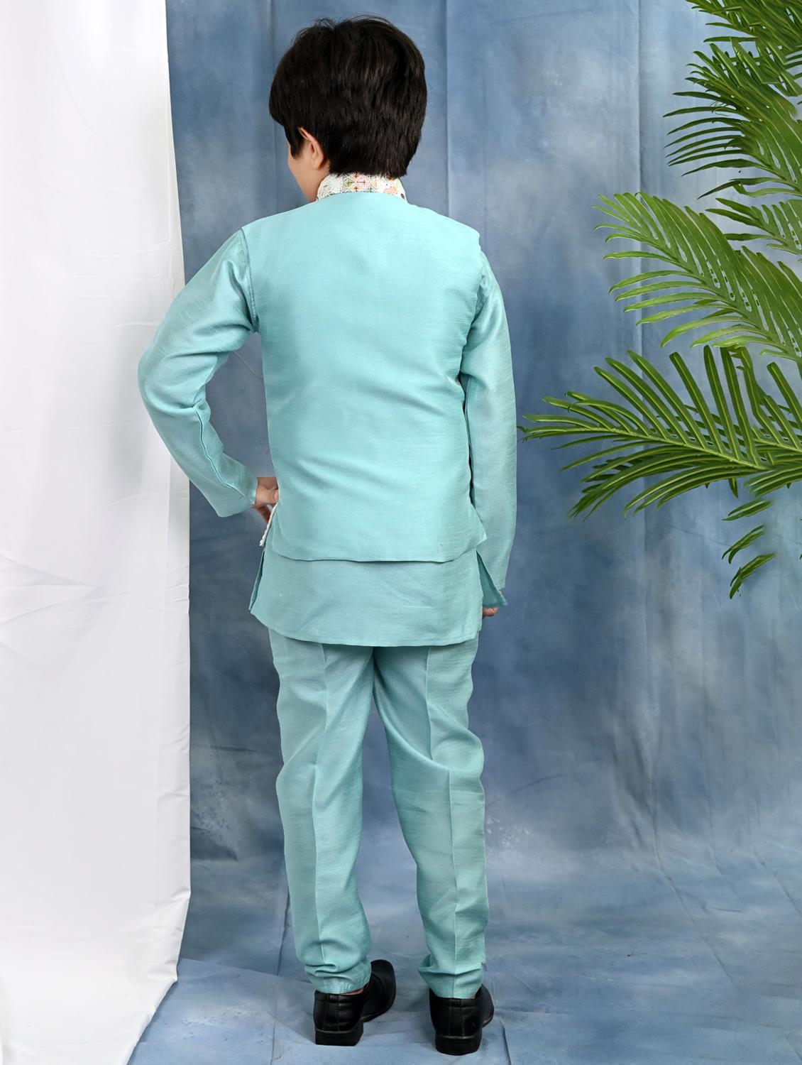 boys solid kurta & pyjama with embroidered nehru jacket - 21942051 - Standard Image - 3