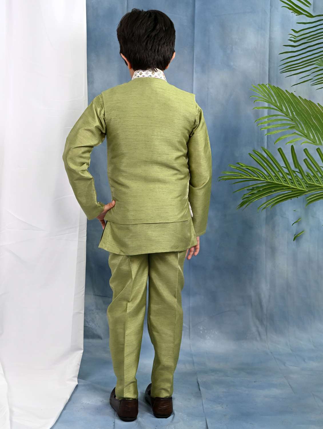 boys solid kurta pyjama with embroidered nehru jacket - 21942052 -  Standard Image - 3