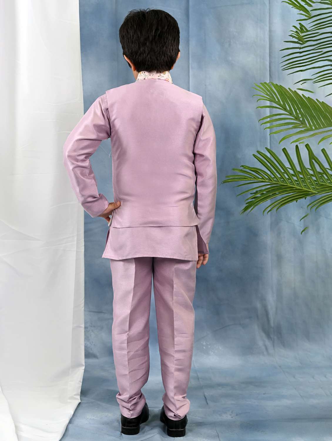 boys solid kurta pyjama with embroidered nehru jacket - 21942053 -  Standard Image - 3