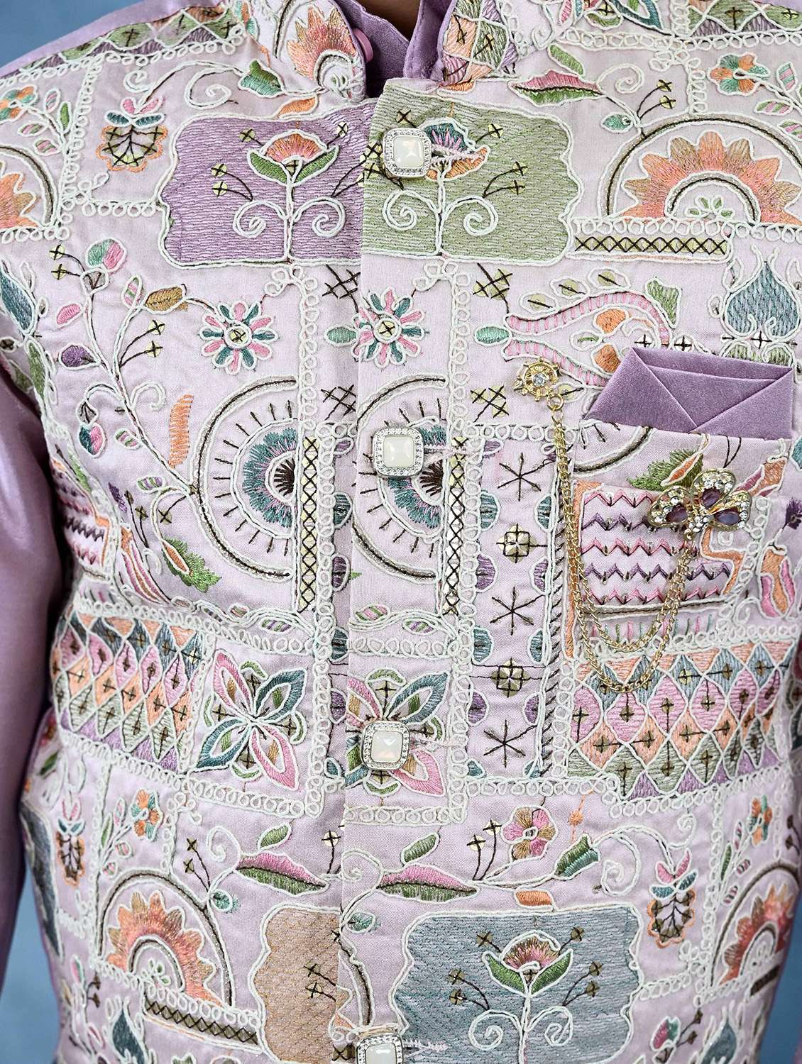 boys solid kurta pyjama with embroidered nehru jacket - 21942053 -  Standard Image - 5