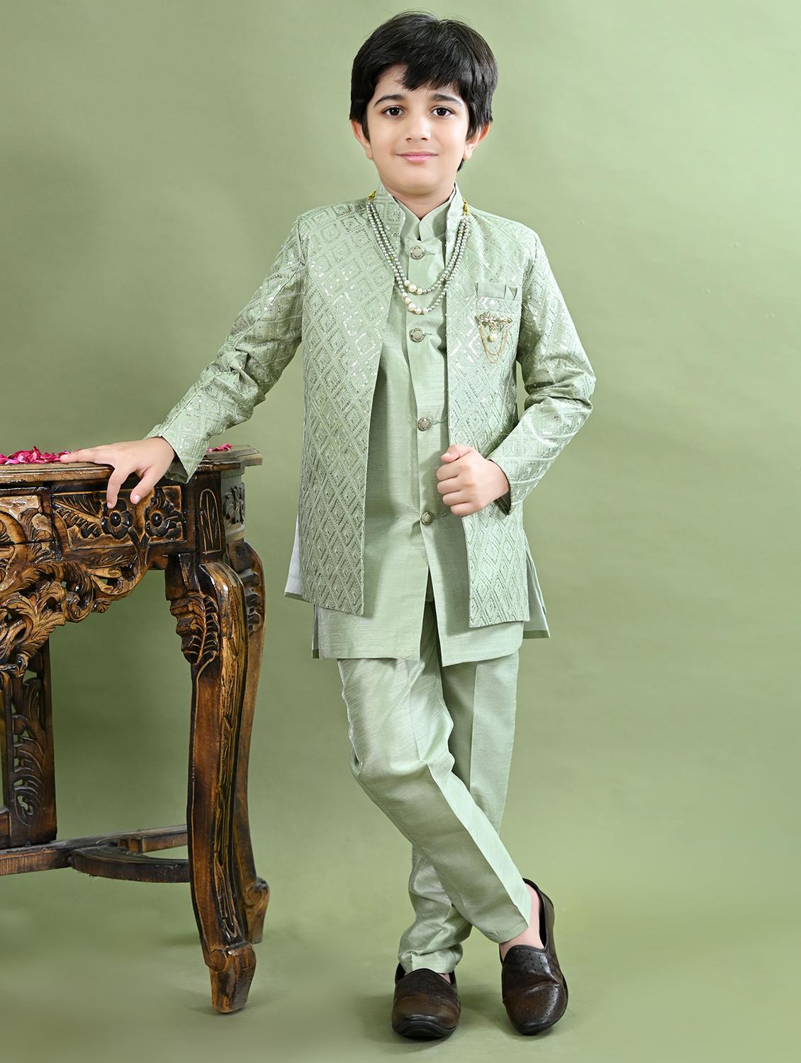 boys embroidered long sleeve sherwani