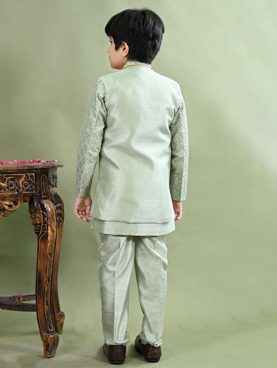 boys embroidered long sleeve sherwani - 21942057 -  Standard Image - 3