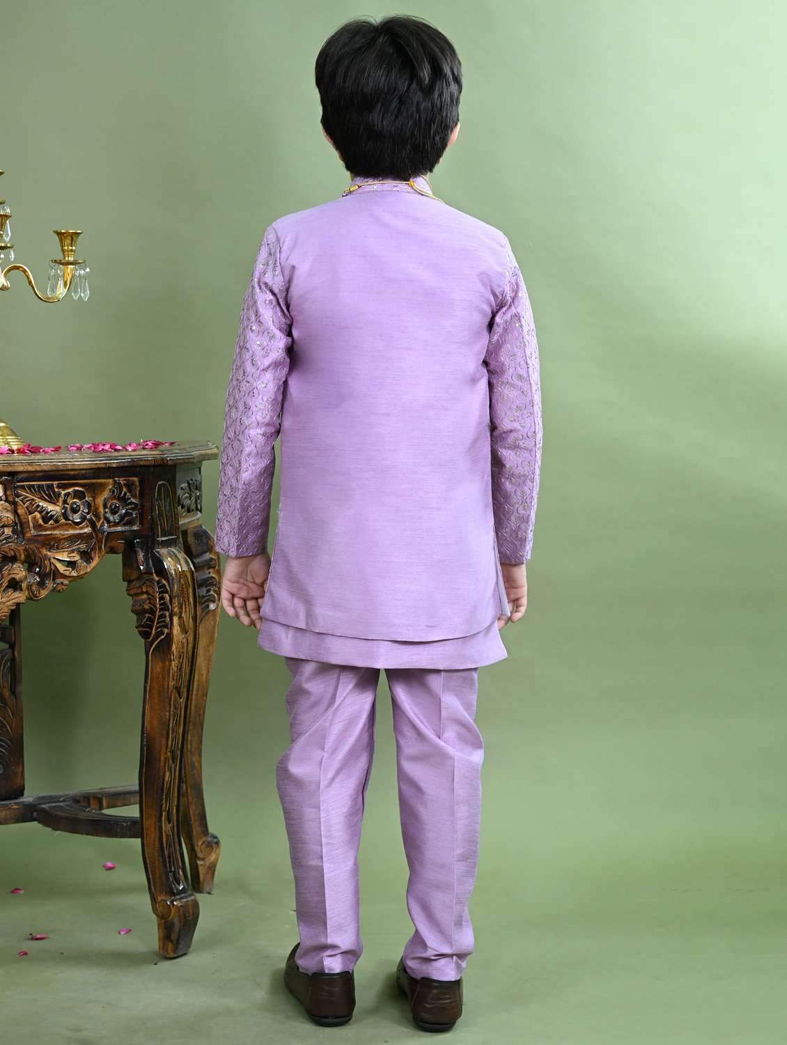 boys embroidered long sleeve sherwani - 21942060 - Standard Image - 3