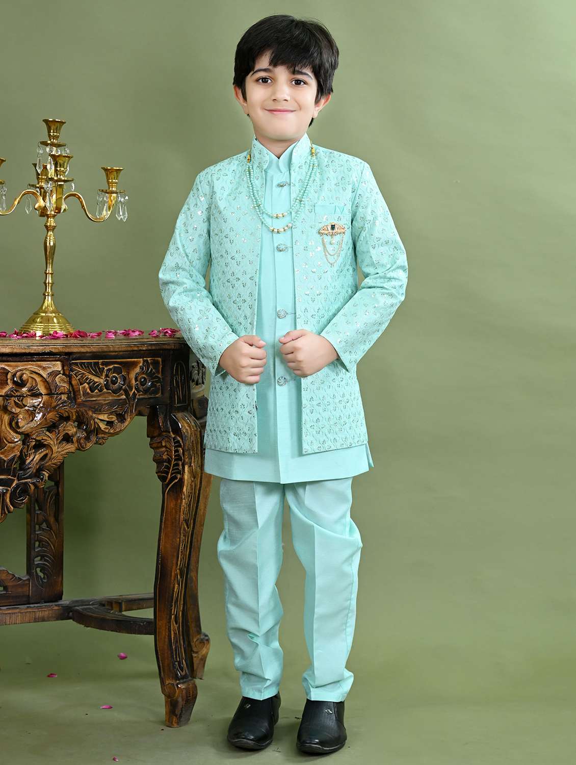 boys embroidered long sleeve sherwani