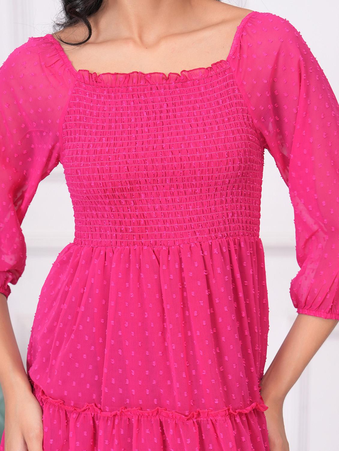 women self designed puff sleeves tiered dress - 21942064 - Standard Image - 5