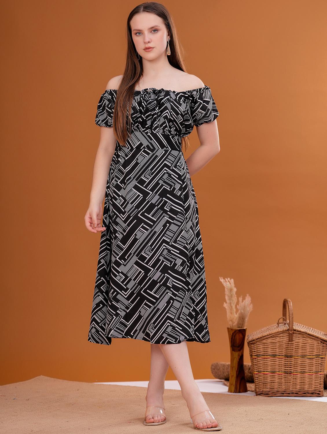 women printed off shoulder a-line dress - 21942066 - Zoom Image - 0