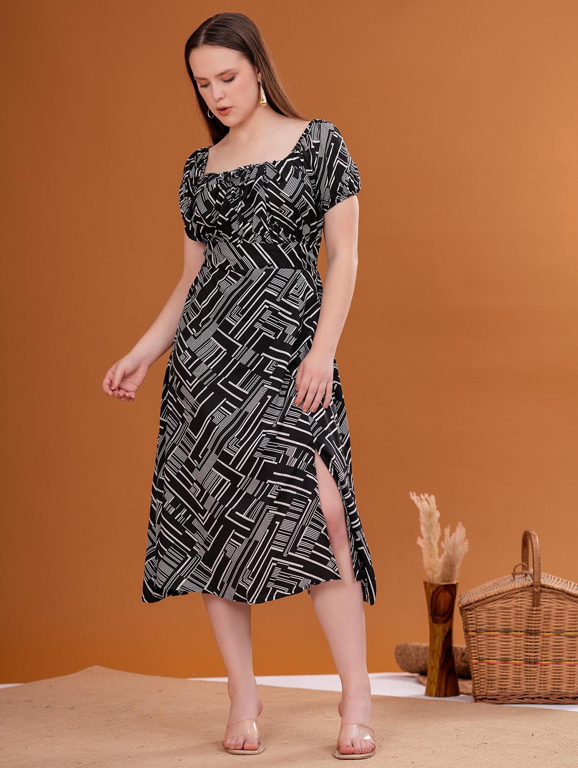 women printed off shoulder a-line dress - 21942066 - Standard Image - 3