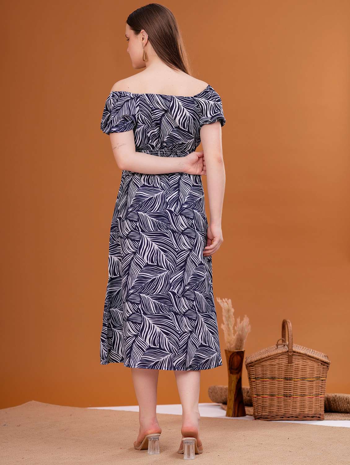 women printed off shoulder a-line dress - 21942069 -  Standard Image - 3