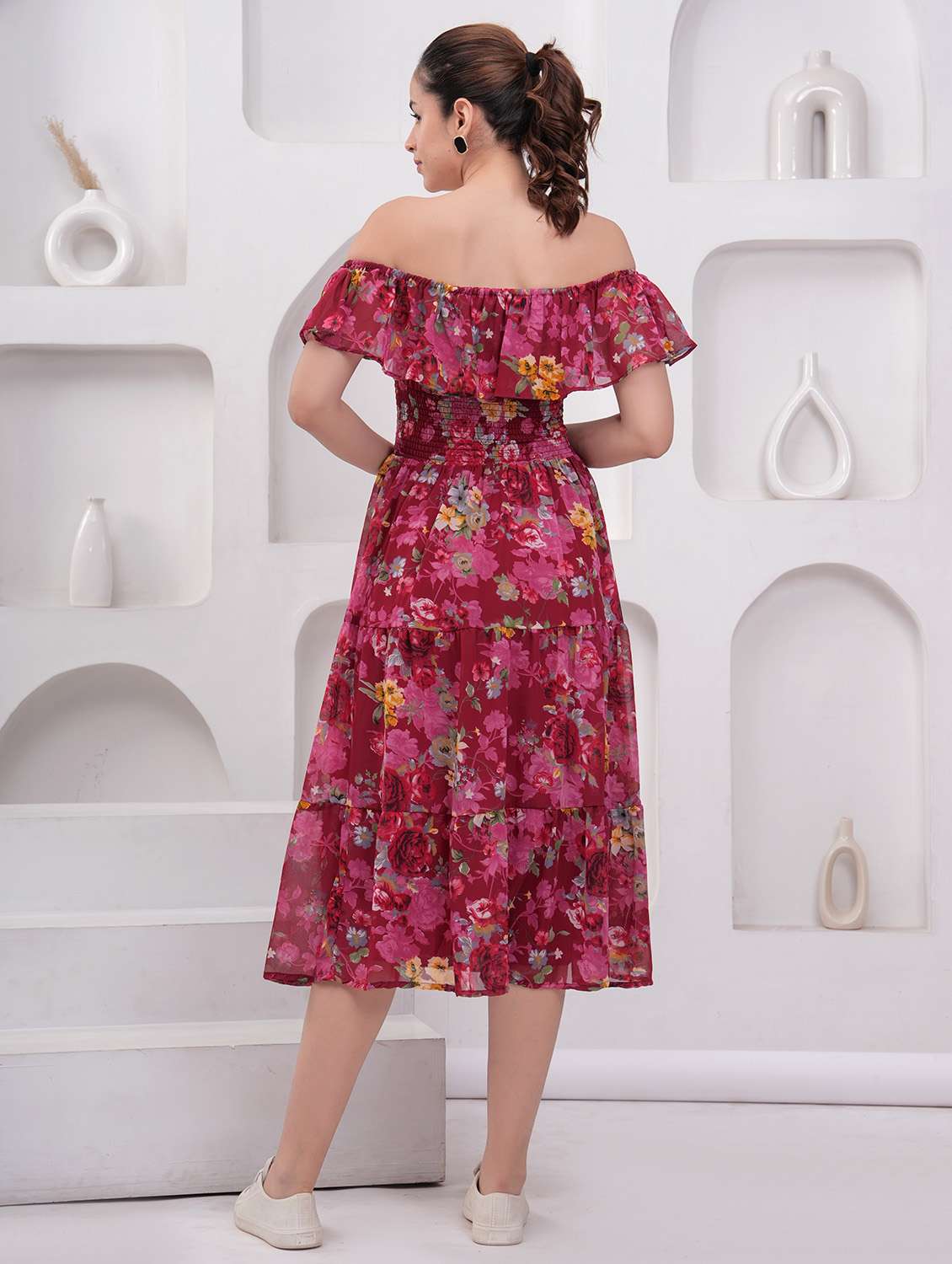 women floral printed off shoulder tiered dress - 21942084 -  Standard Image - 3