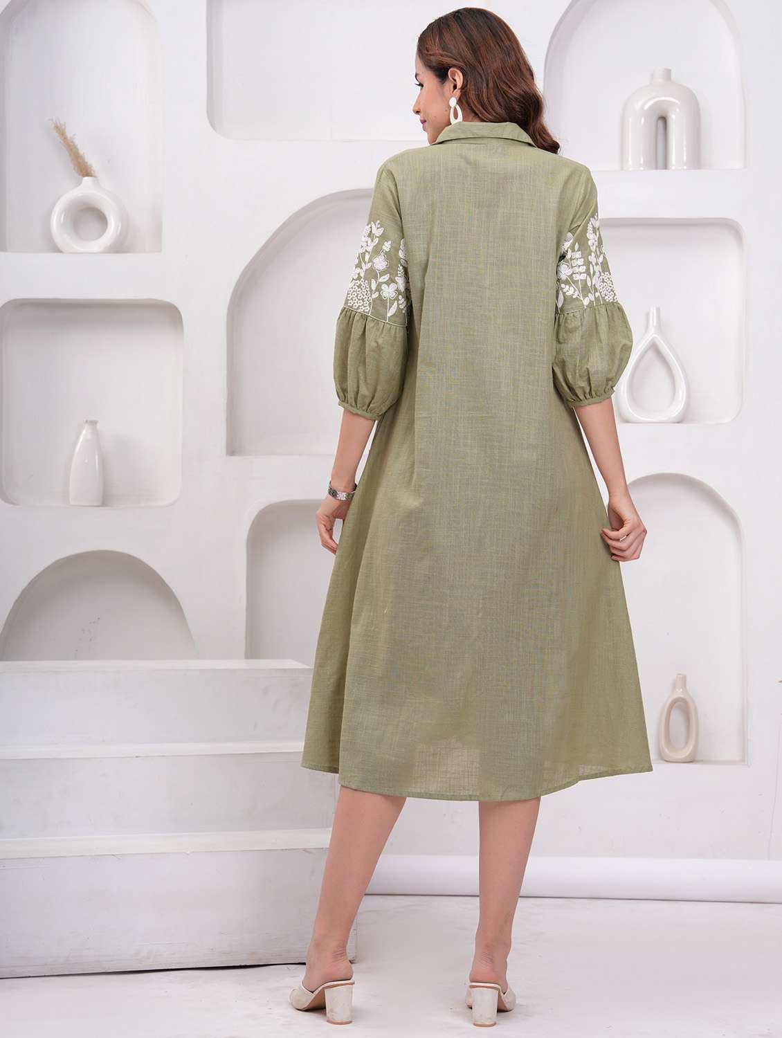 women embroidered puff sleeve a-line dress - 21942086 - Standard Image - 3