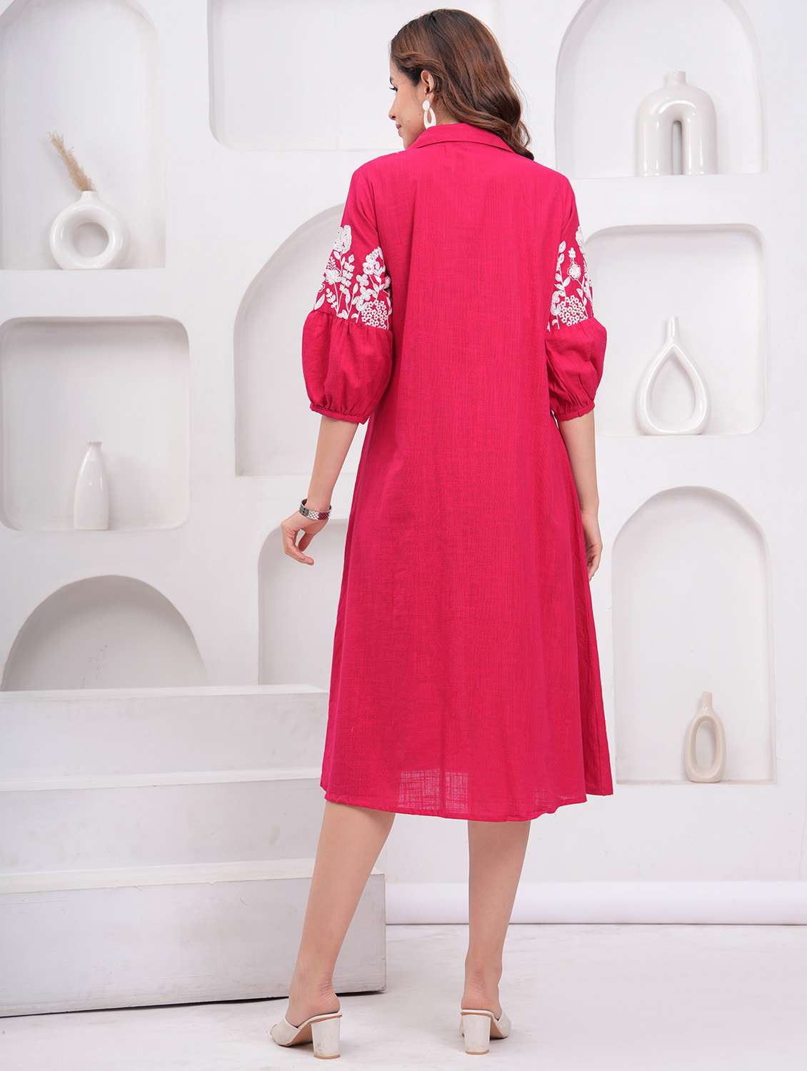 women embroidered puff sleeve a-line dress - 21942087 -  Standard Image - 3