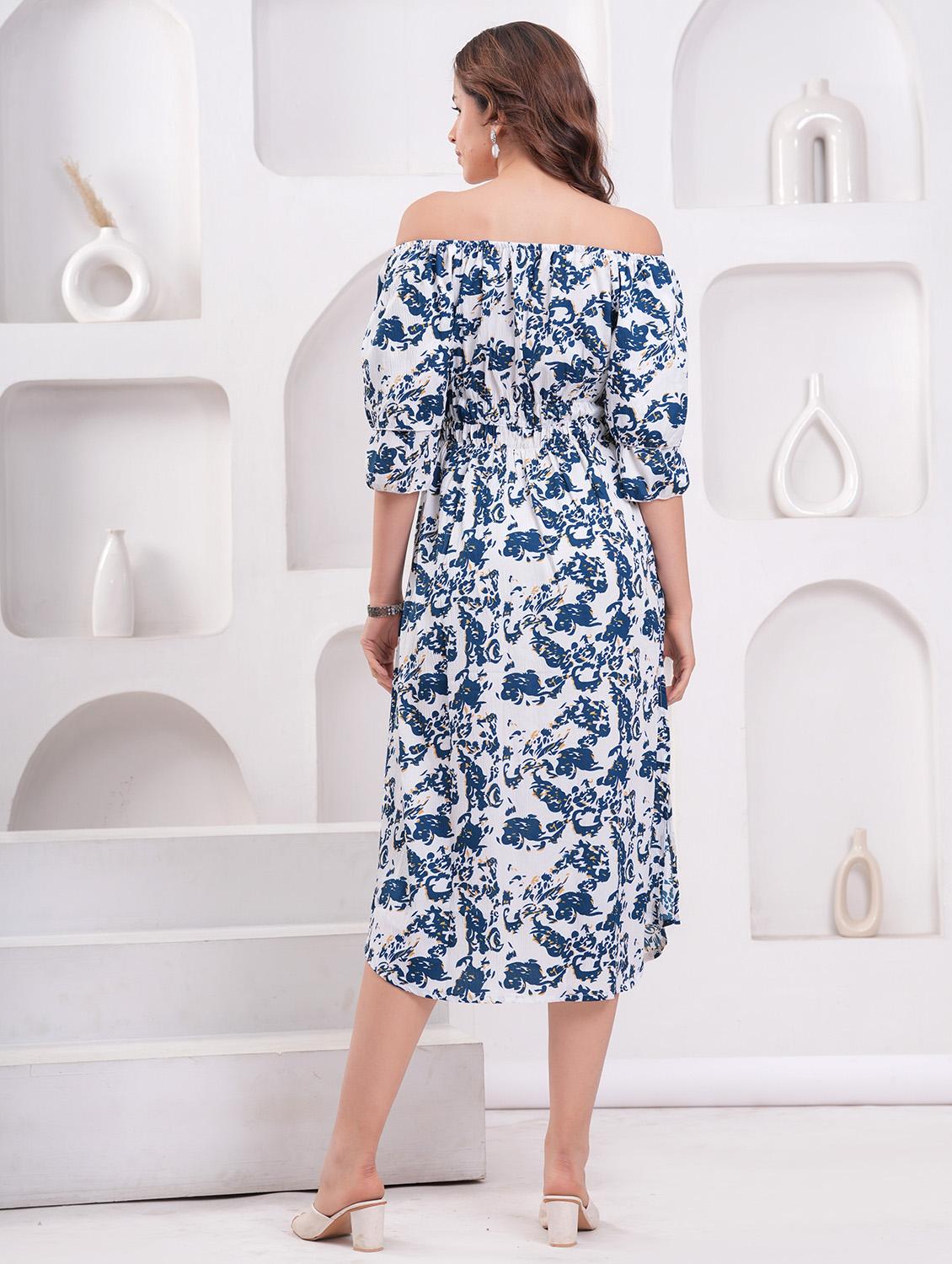 women printed off shoulder a-line dress - 21942091 - Standard Image - 3