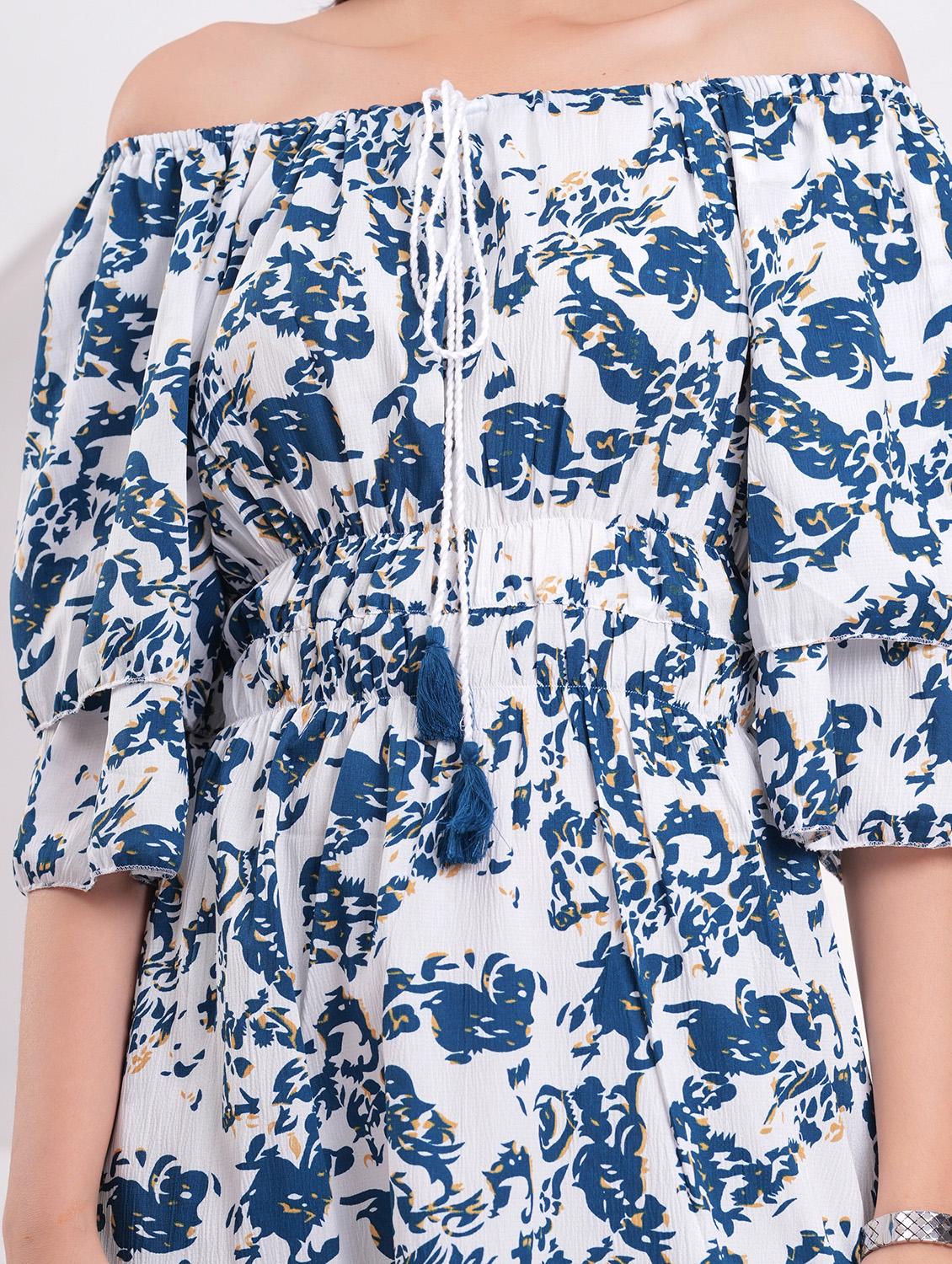 women printed off shoulder a-line dress - 21942091 - Standard Image - 5