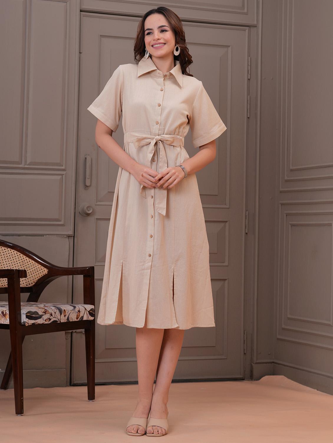 women solid collared short sleeve shirt dress - 21942094 - Zoom Image - 0