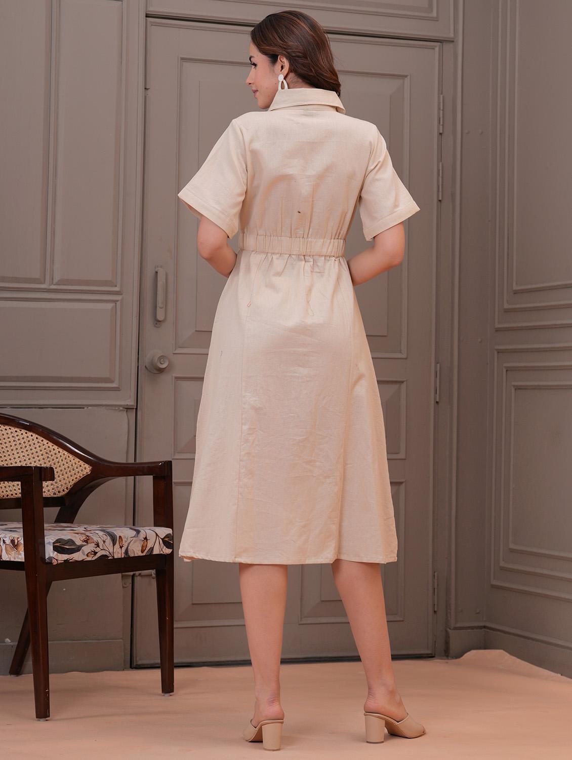 women solid collared short sleeve shirt dress - 21942094 - Standard Image - 3