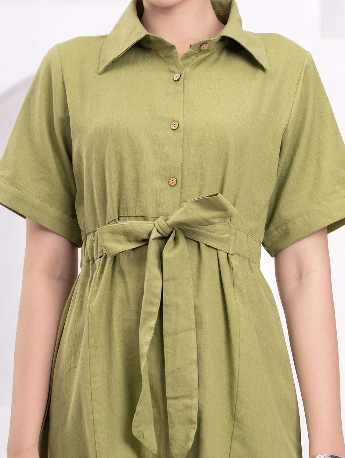 women solid collared short sleeve shirt dress - 21942095 - Standard Image - 5