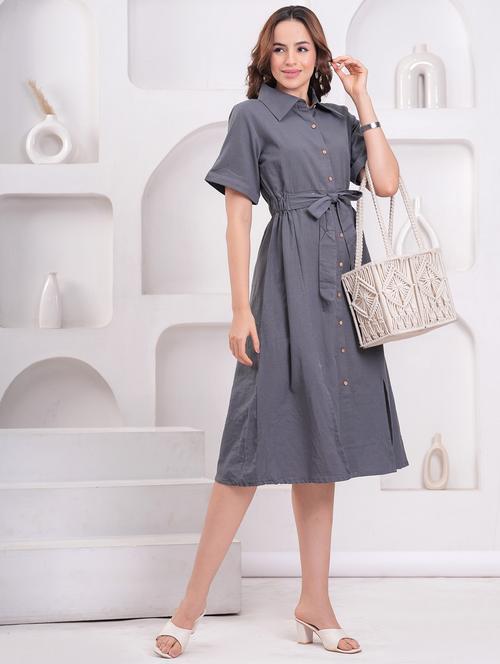 women solid collared short sleeve shirt dress - 21942096 -  Standard Image - 0