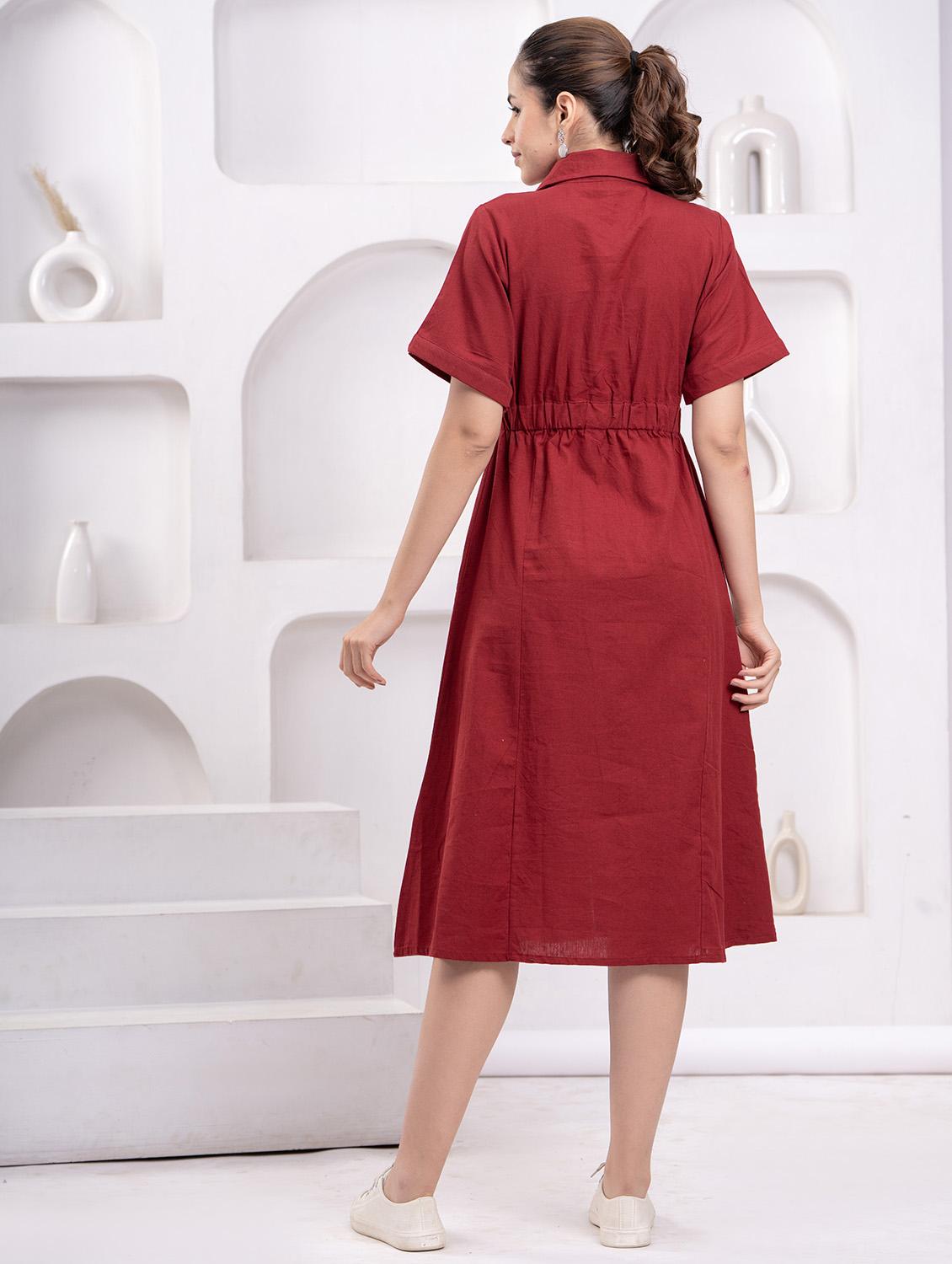 women solid collared short sleeve shirt dress - 21942097 - Standard Image - 3