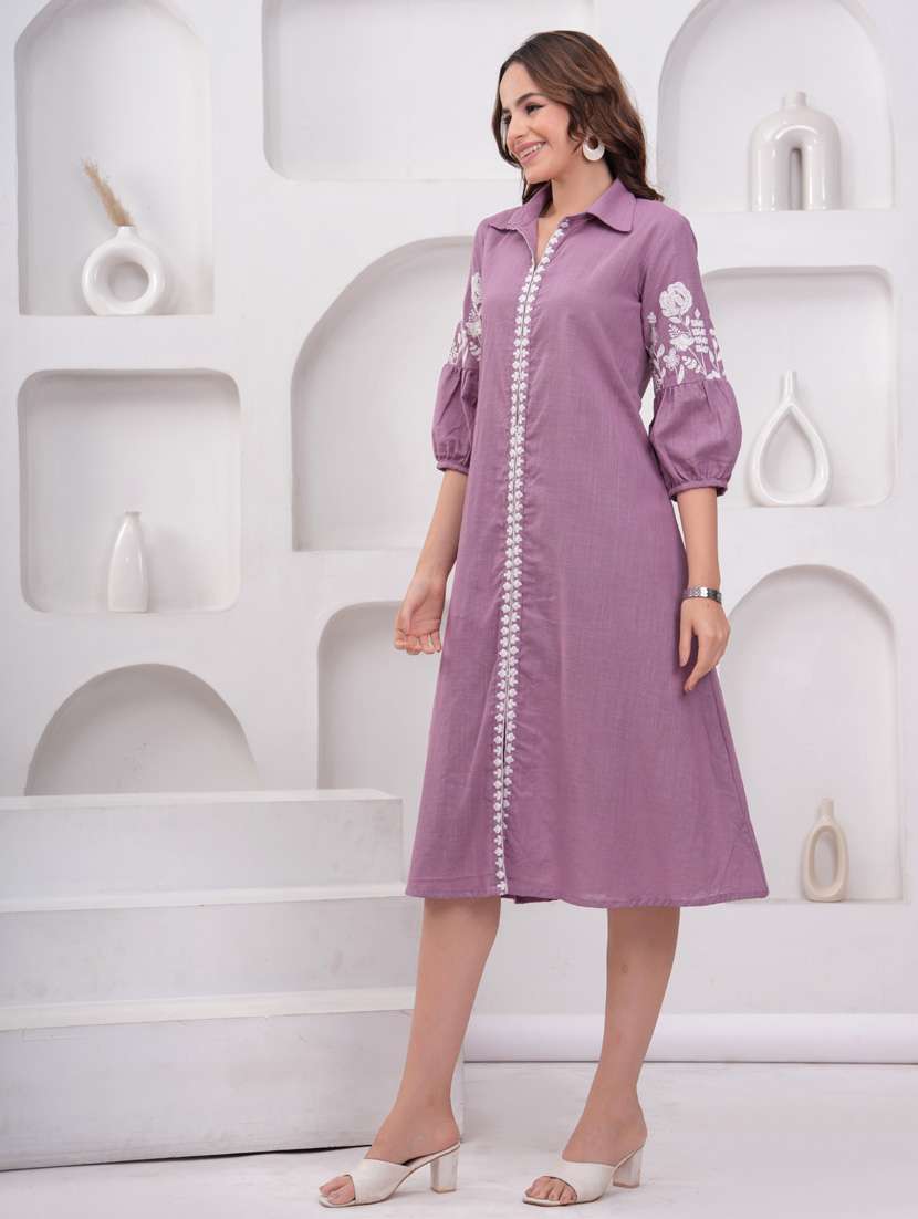 women embroidered puff sleeve a-line dress - 21942128 - Standard Image - 3
