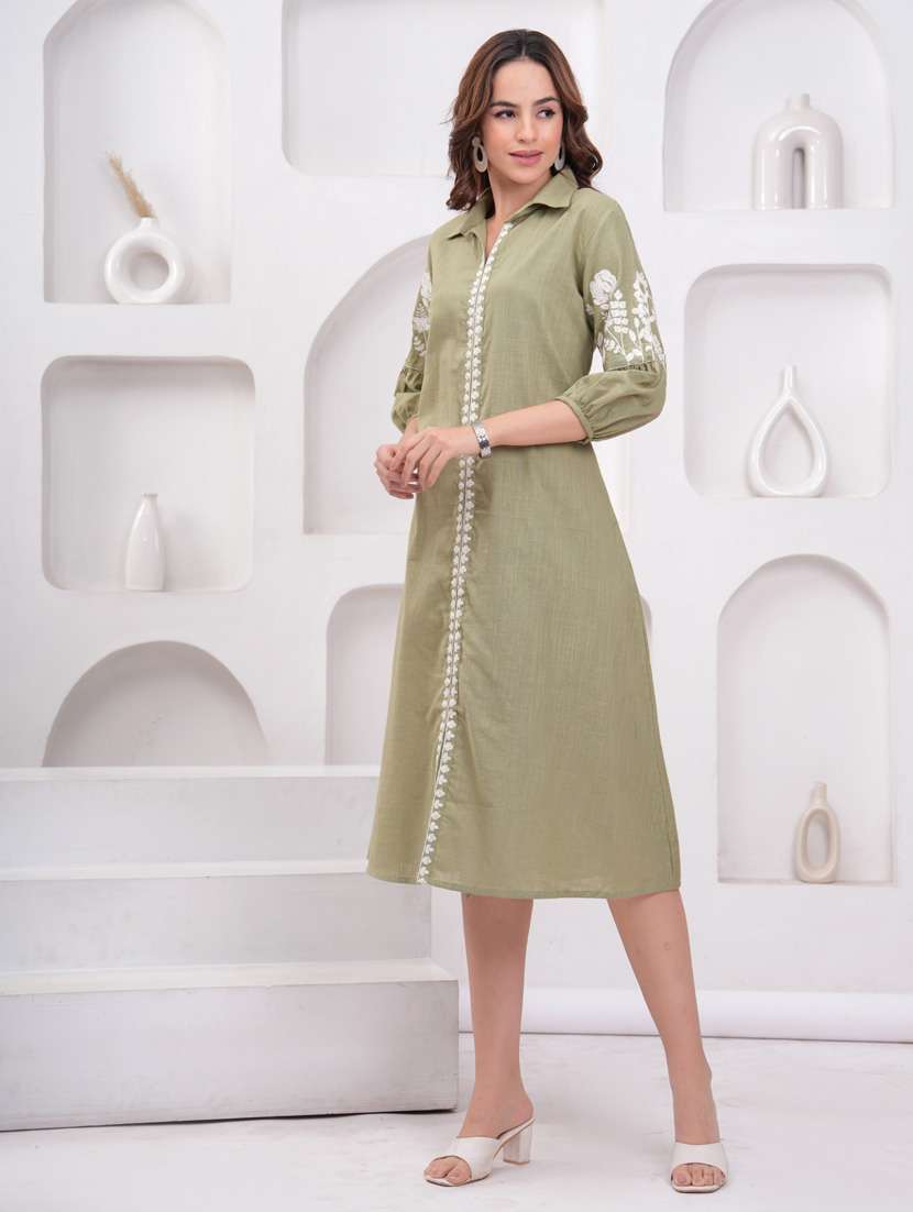 women embroidered puff sleeve a-line dress - 21942129 - Standard Image - 3
