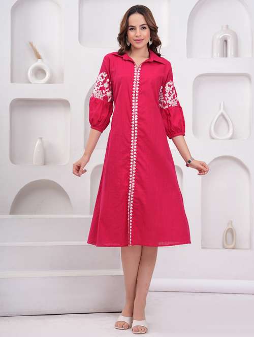women embroidered puff sleeve a-line dress - 21942130 -  Standard Image - 0