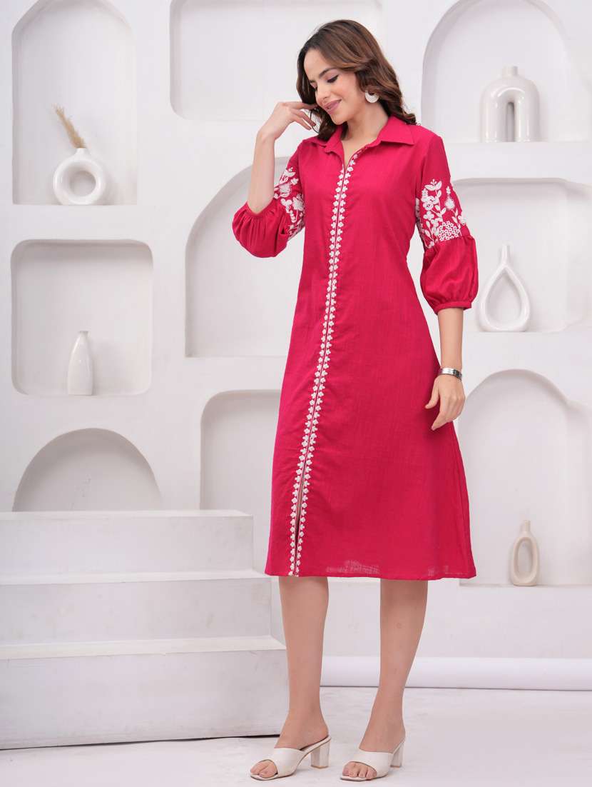 women embroidered puff sleeve a-line dress - 21942130 - Standard Image - 3