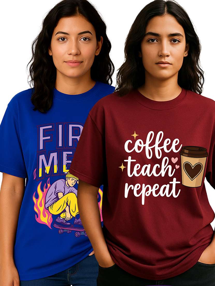 women pack of 2 printed short sleeve oversized t-shirt - 21942196 -  Zoom Image - 0