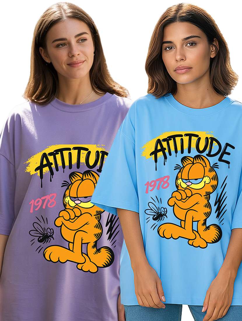 women pack of 2 printed short sleeve oversized t-shirt