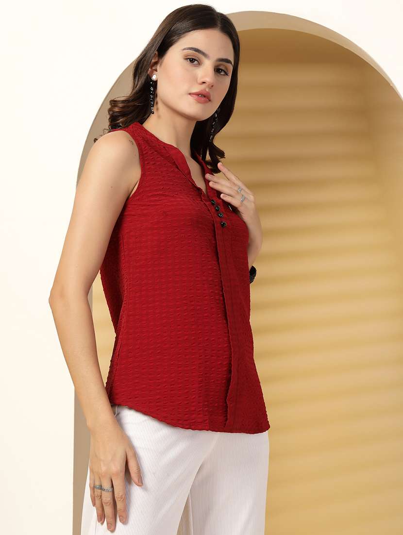 women self designed madarin neck sleeveless top - 21942210 - Standard Image - 3