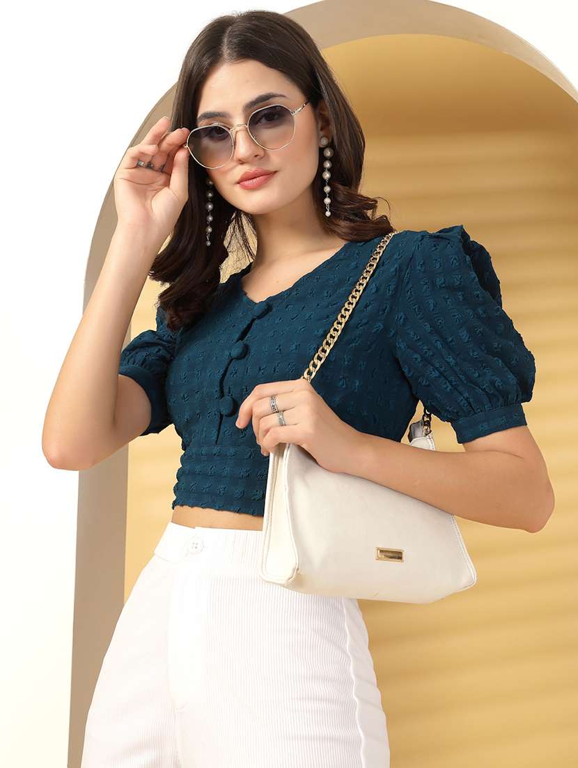 women self designed puff sleeve crop top