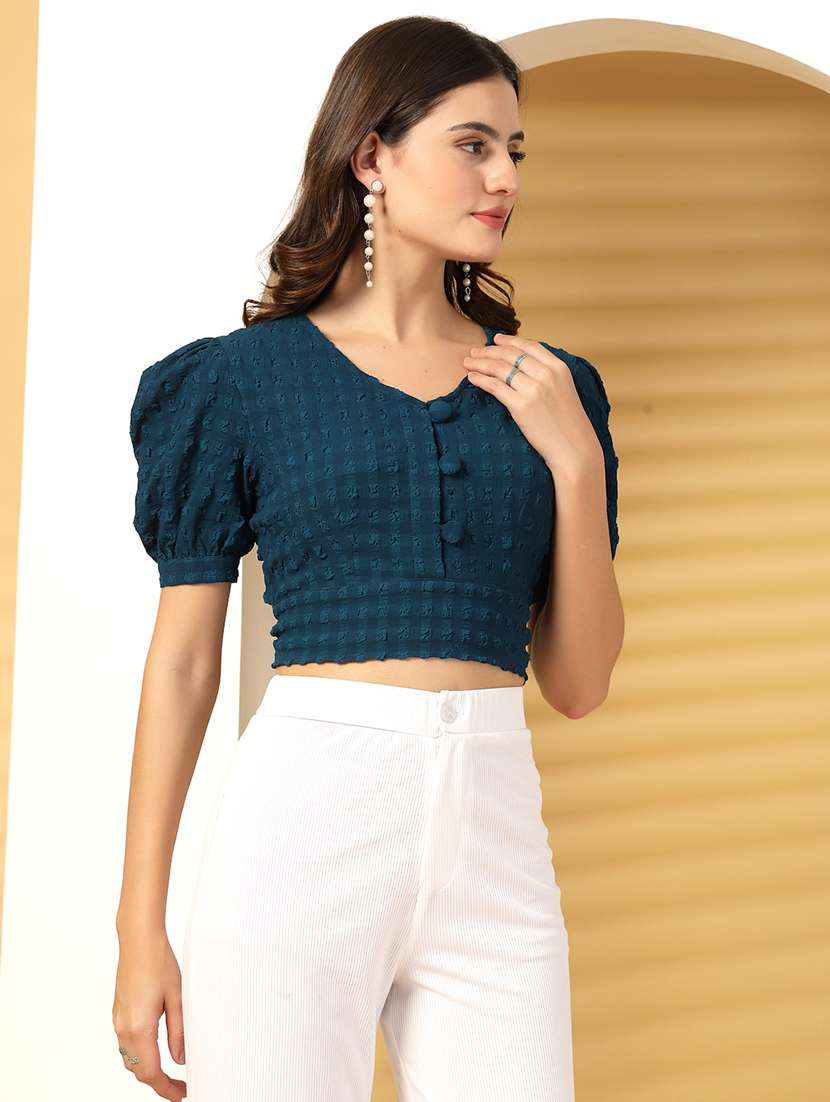 women self designed puff sleeve crop top - 21942213 - Standard Image - 3