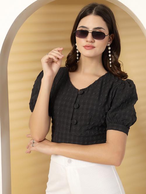 women self designed puff sleeve crop top - 21942216 - Standard Image - 0